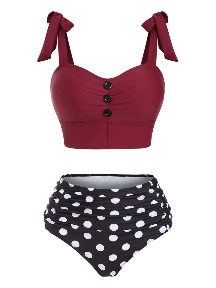 This Bowknot Spaghetti Strap Button Bikini carries vacation dreams in every stitch