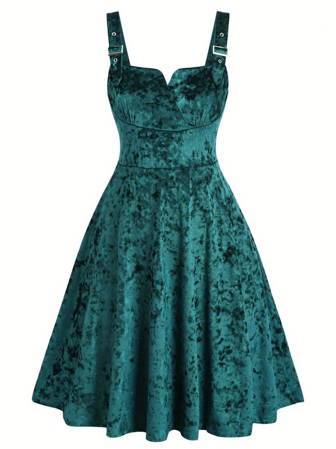 1950s Buckle Strap Velvet Sleeveless Dress - vintage dress, retro fashion, rockabilly