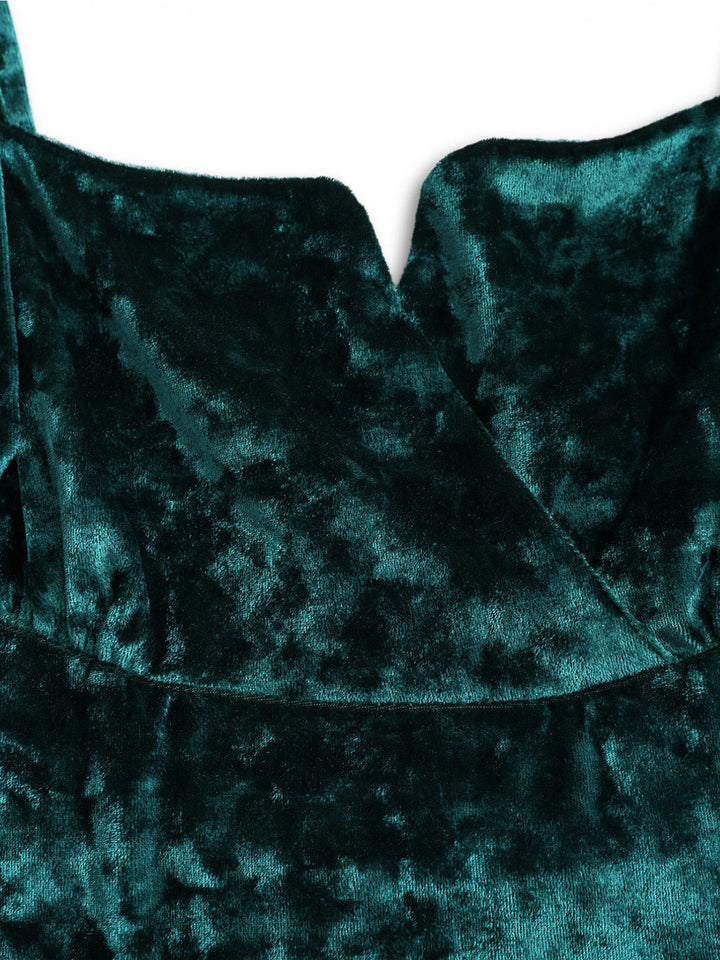 1950s Buckle Strap Velvet Sleeveless Dress - vintage dress, retro fashion, rockabilly