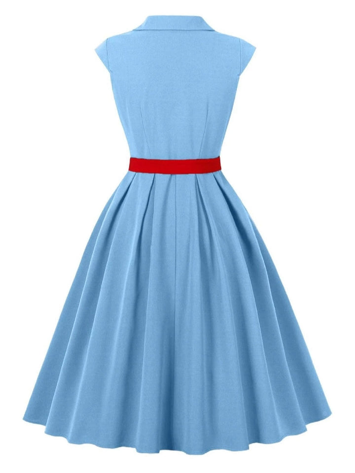 1950s Button Cap Sleeve Lapel Belted Dress - vintage dress, retro fashion, rockabilly