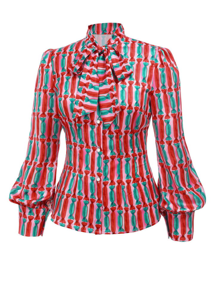1950s Candy Tie-Up Collar Buttons Blouse — vintage elegance for the modern woman