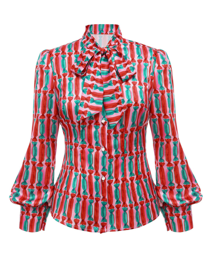 1950s Candy Tie-Up Collar Buttons Blouse: timeless style reimagined