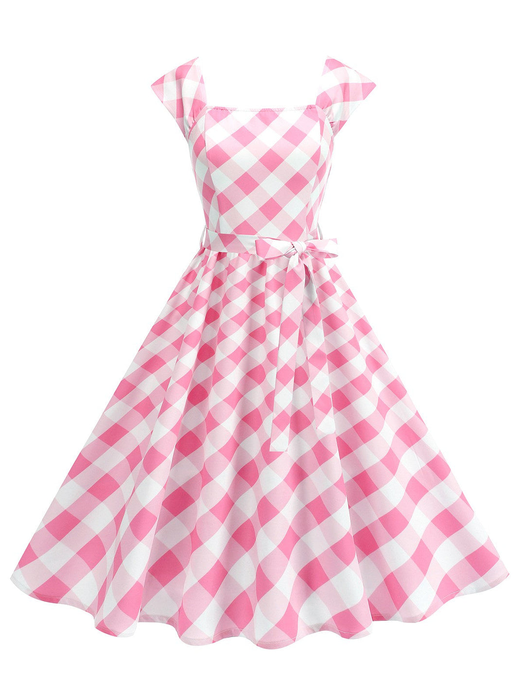 She slips into this 1950s Cap Sleeves Argyle Plaid Swing Dress and suddenly it&