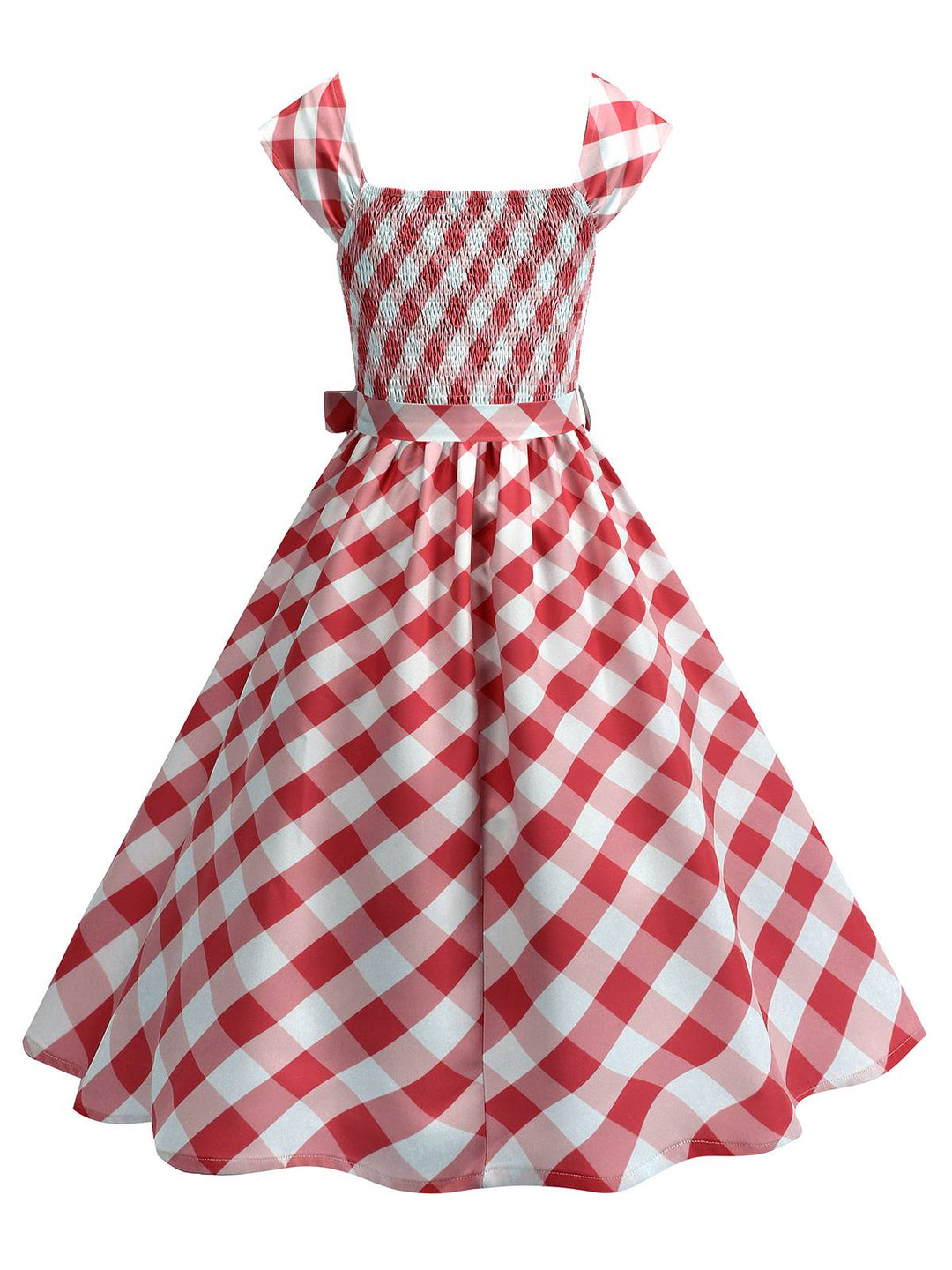 She slips into this 1950s Cap Sleeves Argyle Plaid Swing Dress and suddenly it&