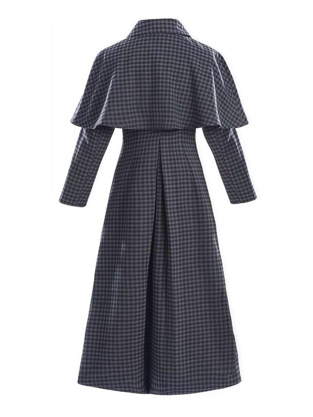 Gray 1950s Halloween Wednesday Plaid Faux-Wool Cape Coat - vintage fashion, retro style