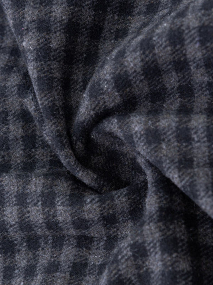 Gray 1950s Halloween Wednesday Plaid Faux-Wool Cape Coat - vintage fashion, retro style