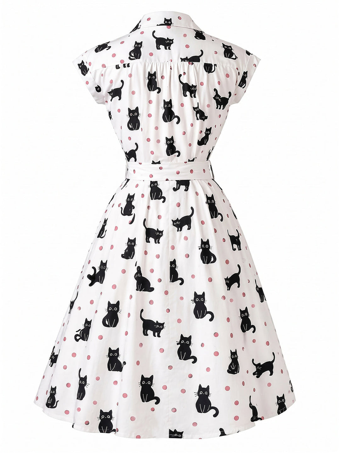 [Pre-Sale] 1950s Cat Polka Dot Belted Shirt Dress, vintage dress, retro fashion, rockabilly, pin-up fashion - perfect for women who love vintage and retro fashion