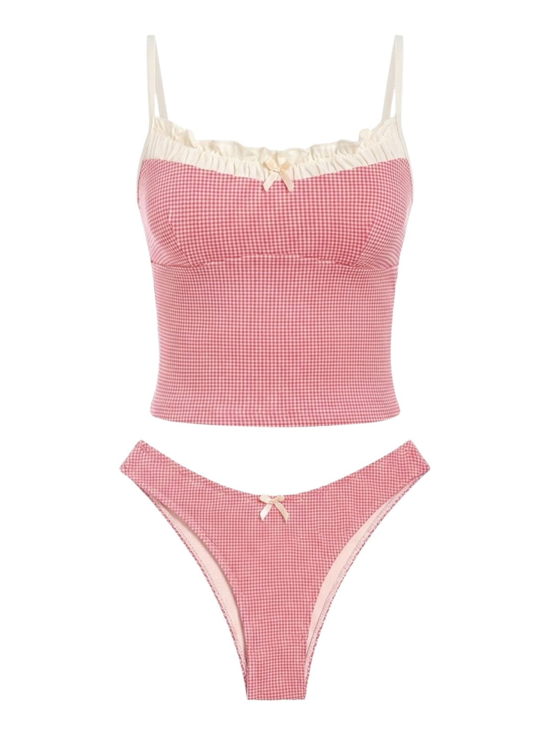 1950s Checkered Lace Trim Tankini Set - vintage fashion, retro style, elegant red
