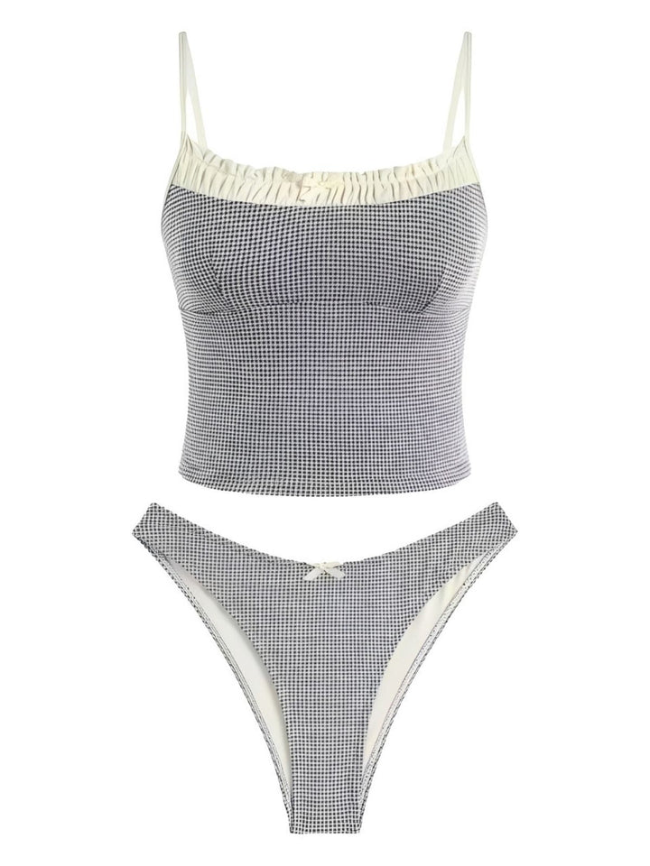 1950s Checkered Lace Trim Tankini Set - vintage fashion, retro style, elegant red