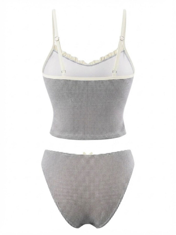 1950s Checkered Lace Trim Tankini Set - vintage fashion, retro style, elegant red