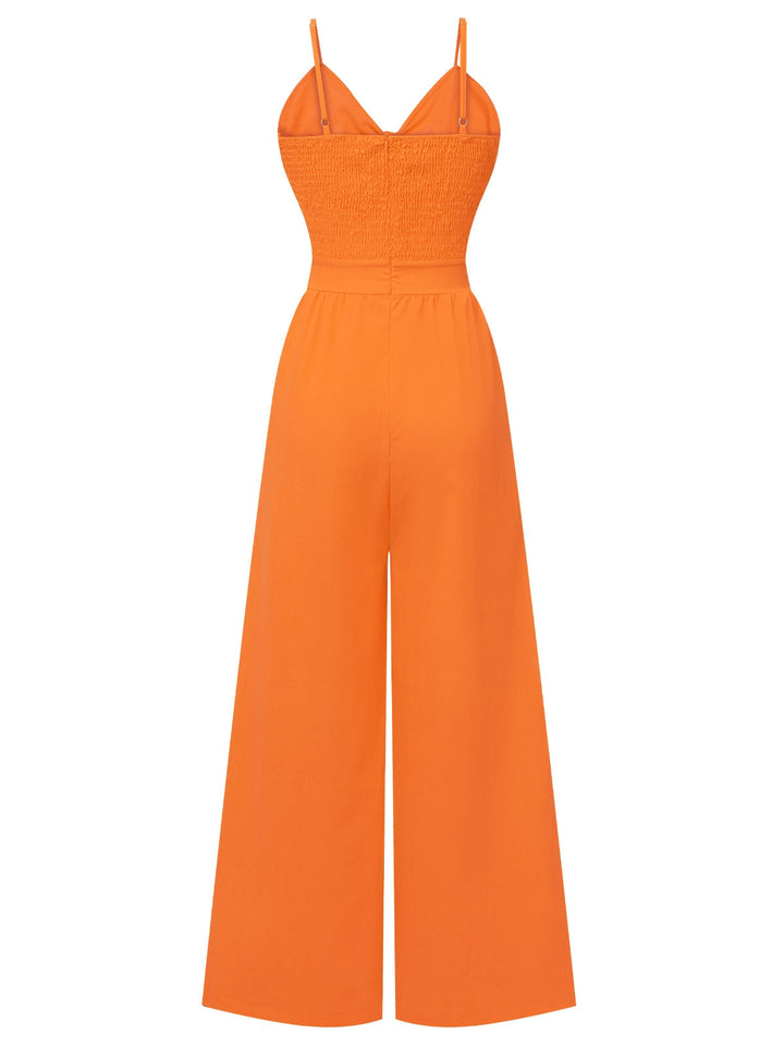1950s Chest Bow Spaghetti Strap Jumpsuit, vintage romper, retro jumpsuit - perfect for women who love vintage and retro fashion