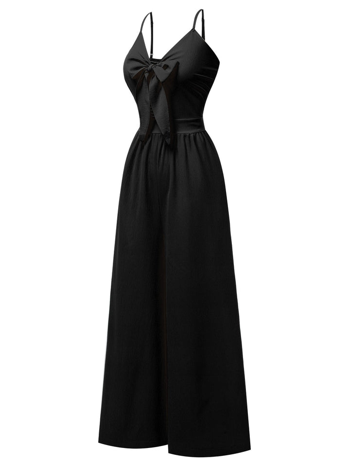 1950s Chest Bow Spaghetti Strap Jumpsuit, vintage romper, retro jumpsuit - perfect for women who love vintage and retro fashion