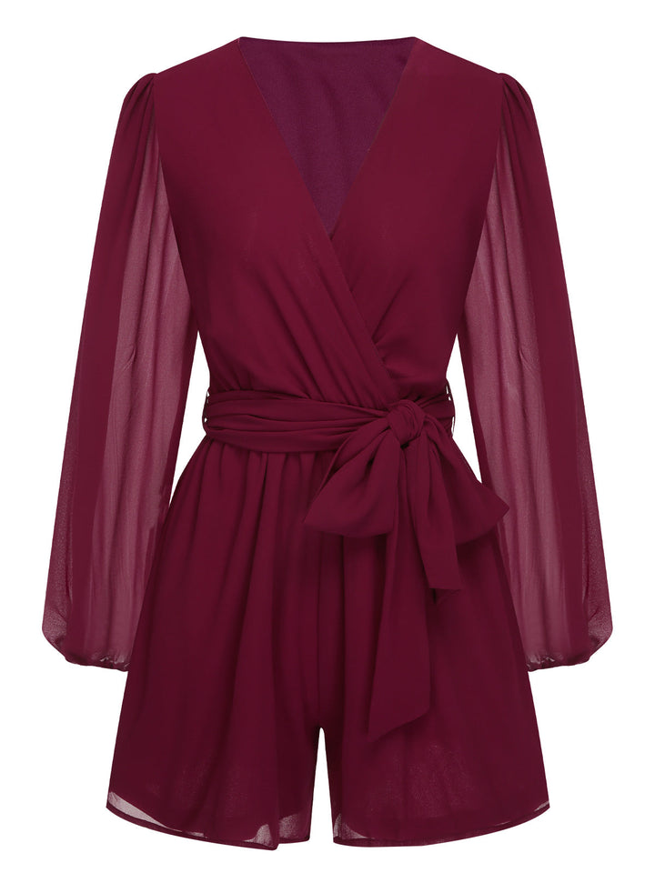 1950s Chiffon Lantern Sleeves Waist Tie Romper, vintage romper, retro jumpsuit - perfect for women who love vintage and retro fashion