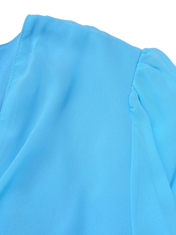 1950s Chiffon Lantern Sleeves Waist Tie Romper, vintage romper, retro jumpsuit, playful style, women, elegant