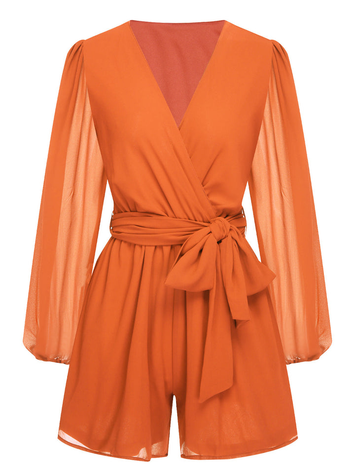 1950s Chiffon Lantern Sleeves Waist Tie Romper, vintage romper, retro jumpsuit - perfect for women who love vintage and retro fashion