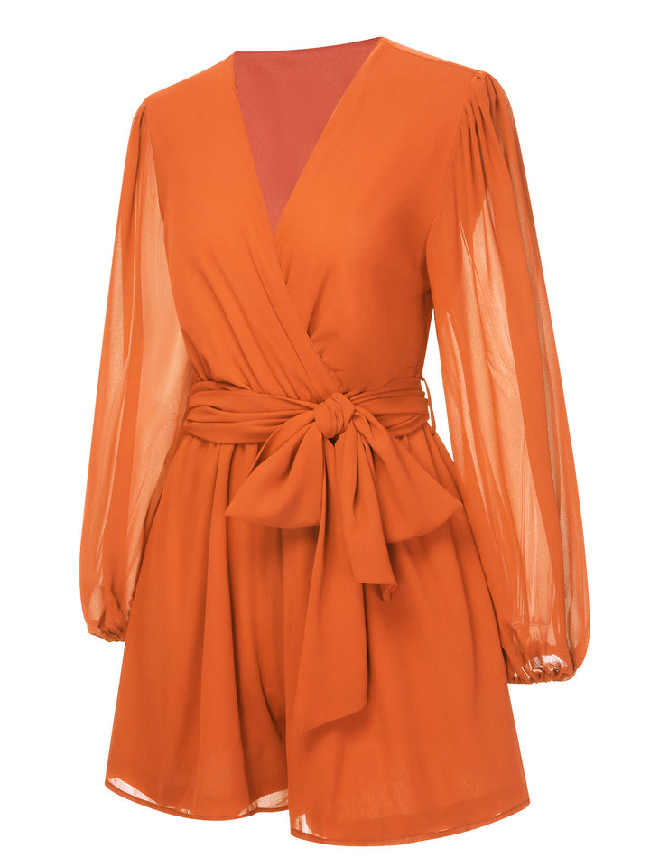 1950s Chiffon Lantern Sleeves Waist Tie Romper, vintage romper, retro jumpsuit - perfect for women who love vintage and retro fashion