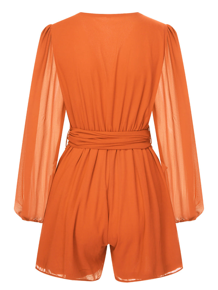 1950s Chiffon Lantern Sleeves Waist Tie Romper, vintage romper, retro jumpsuit - perfect for women who love vintage and retro fashion