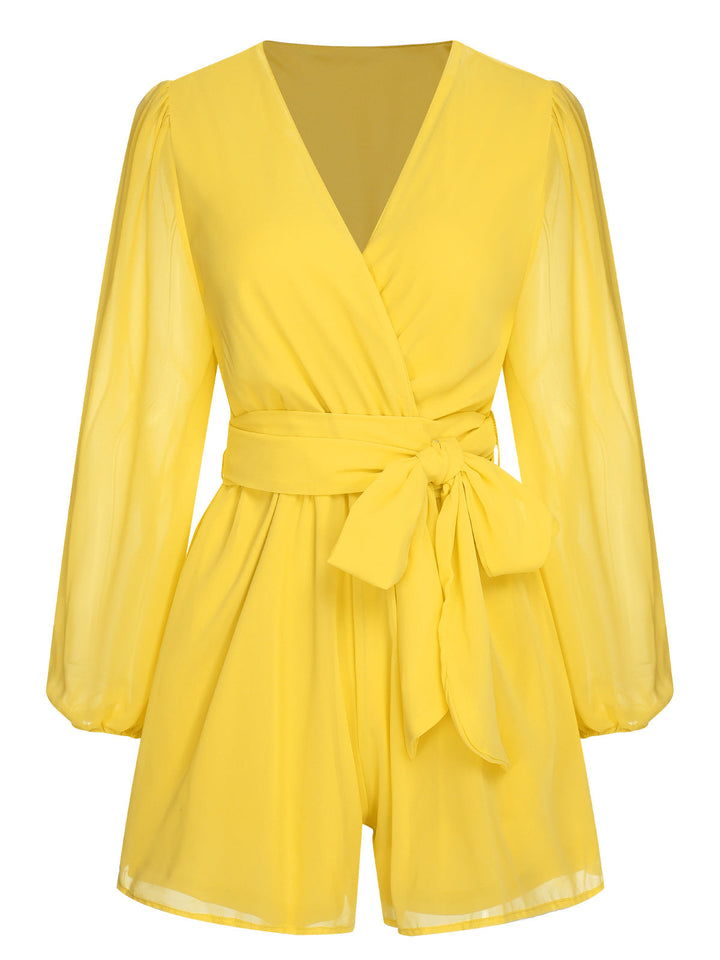 1950s Chiffon Lantern Sleeves Waist Tie Romper, vintage romper, retro jumpsuit - perfect for women who love vintage and retro fashion