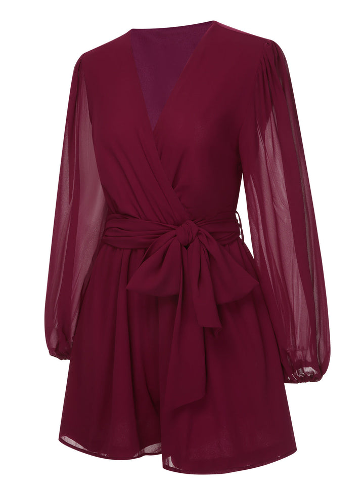 1950s Chiffon Lantern Sleeves Waist Tie Romper, vintage romper, retro jumpsuit - perfect for women who love vintage and retro fashion