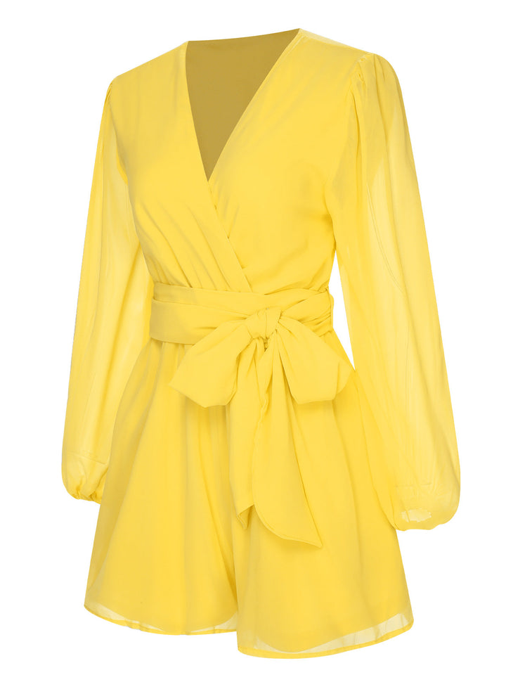 1950s Chiffon Lantern Sleeves Waist Tie Romper, vintage romper, retro jumpsuit - perfect for women who love vintage and retro fashion
