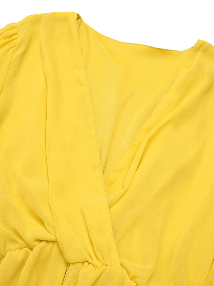 1950s Chiffon Lantern Sleeves Waist Tie Romper, vintage romper, retro jumpsuit - perfect for women who love vintage and retro fashion