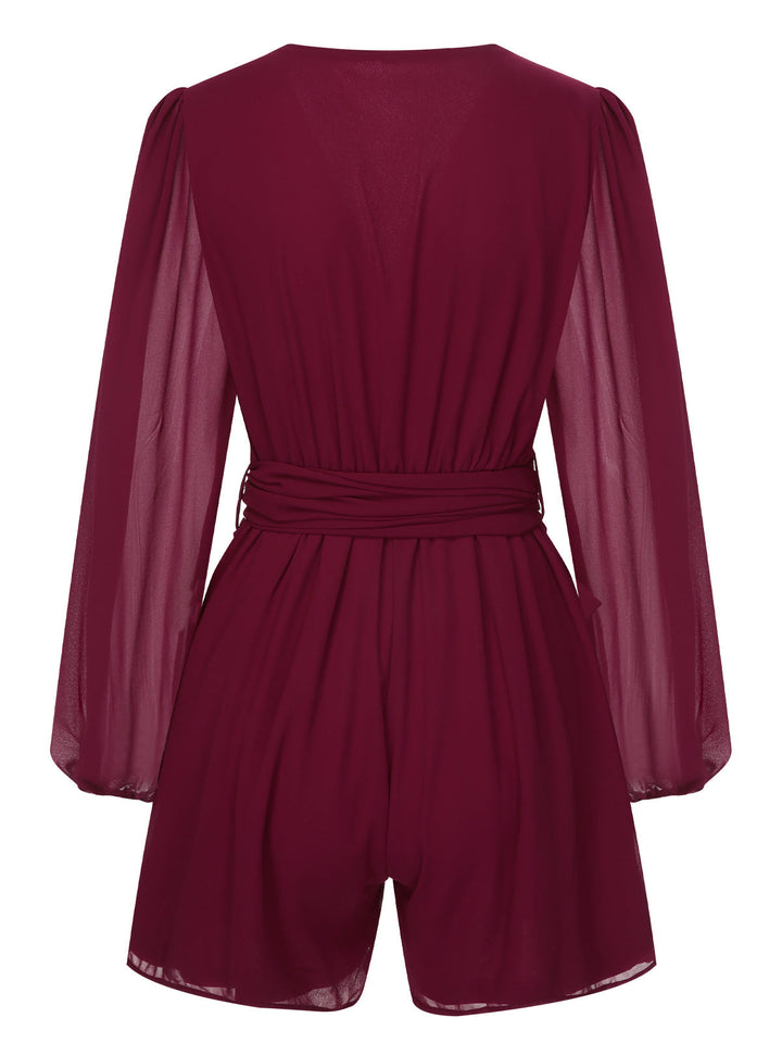 1950s Chiffon Lantern Sleeves Waist Tie Romper, vintage romper, retro jumpsuit - perfect for women who love vintage and retro fashion
