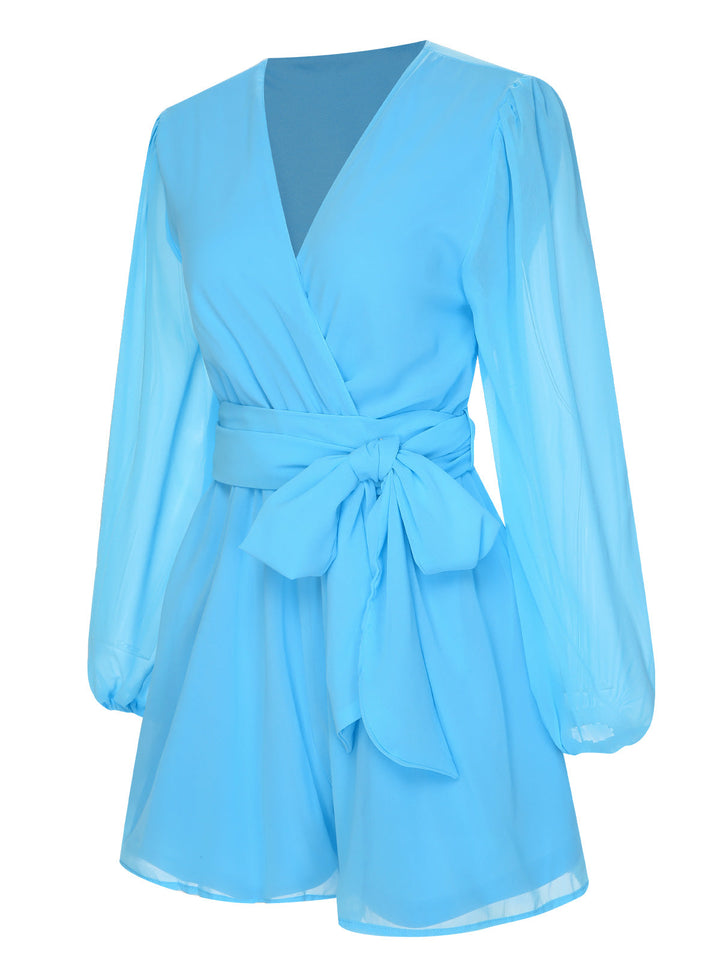 1950s Chiffon Lantern Sleeves Waist Tie Romper, vintage romper, retro jumpsuit - perfect for women who love vintage and retro fashion