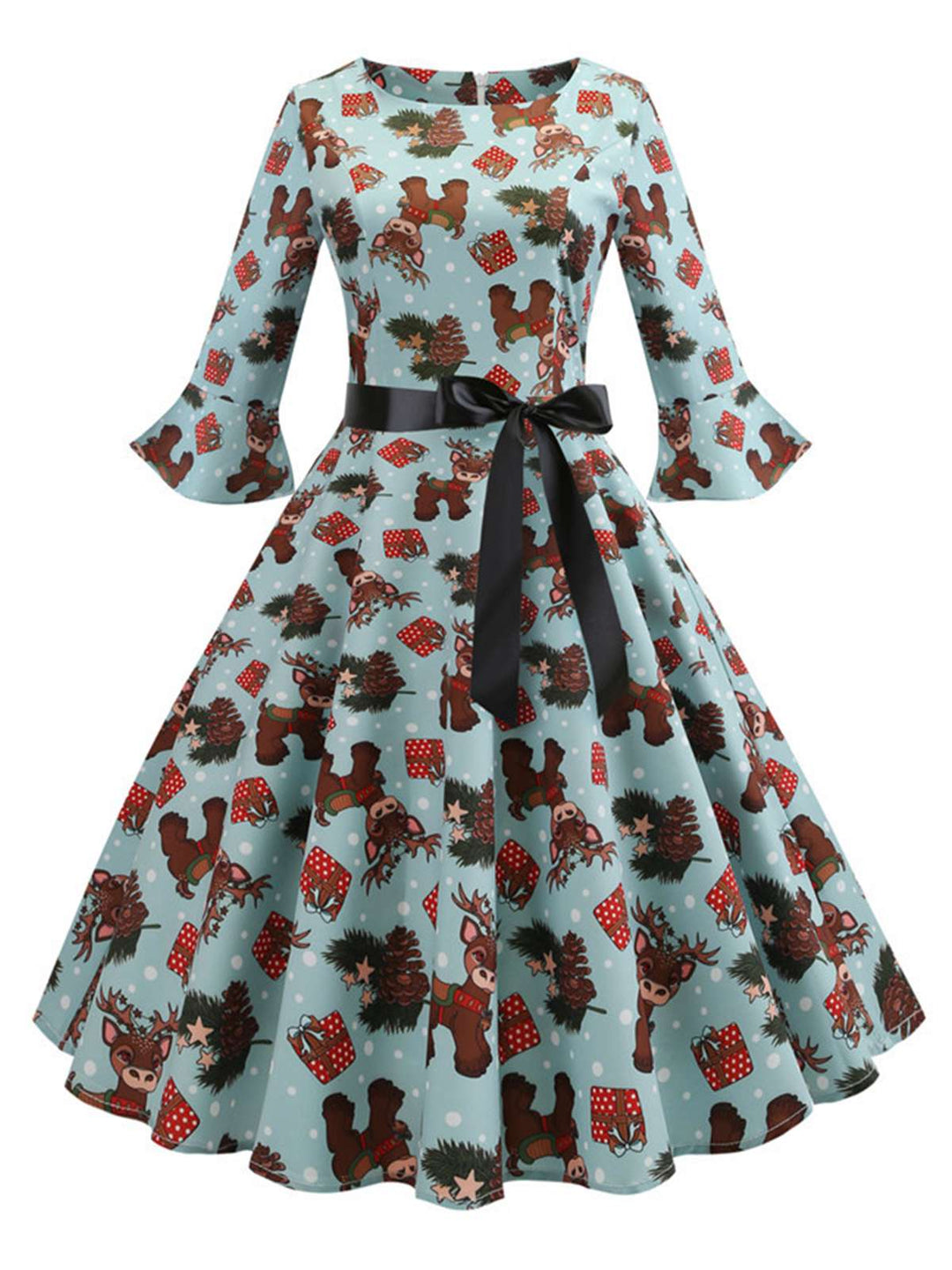 1950s Christmas Flare Sleeve Belted Dress — vintage elegance for the modern woman