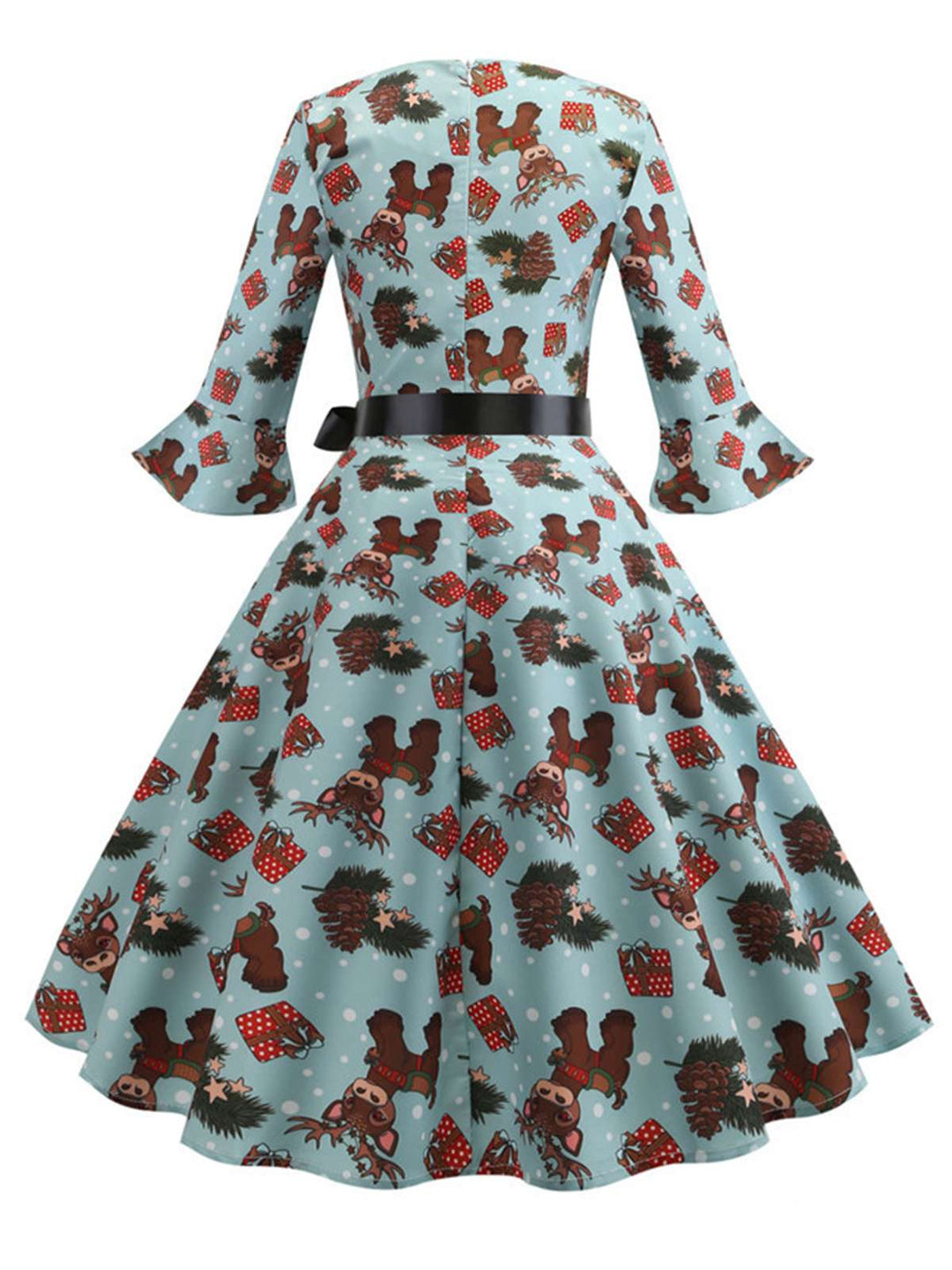 1950s Christmas Flare Sleeve Belted Dress: timeless style reimagined