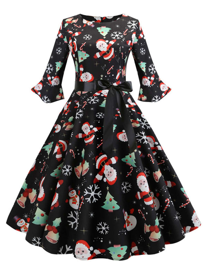 1950s Christmas Flare Sleeve Belted Dress — vintage elegance for the modern woman