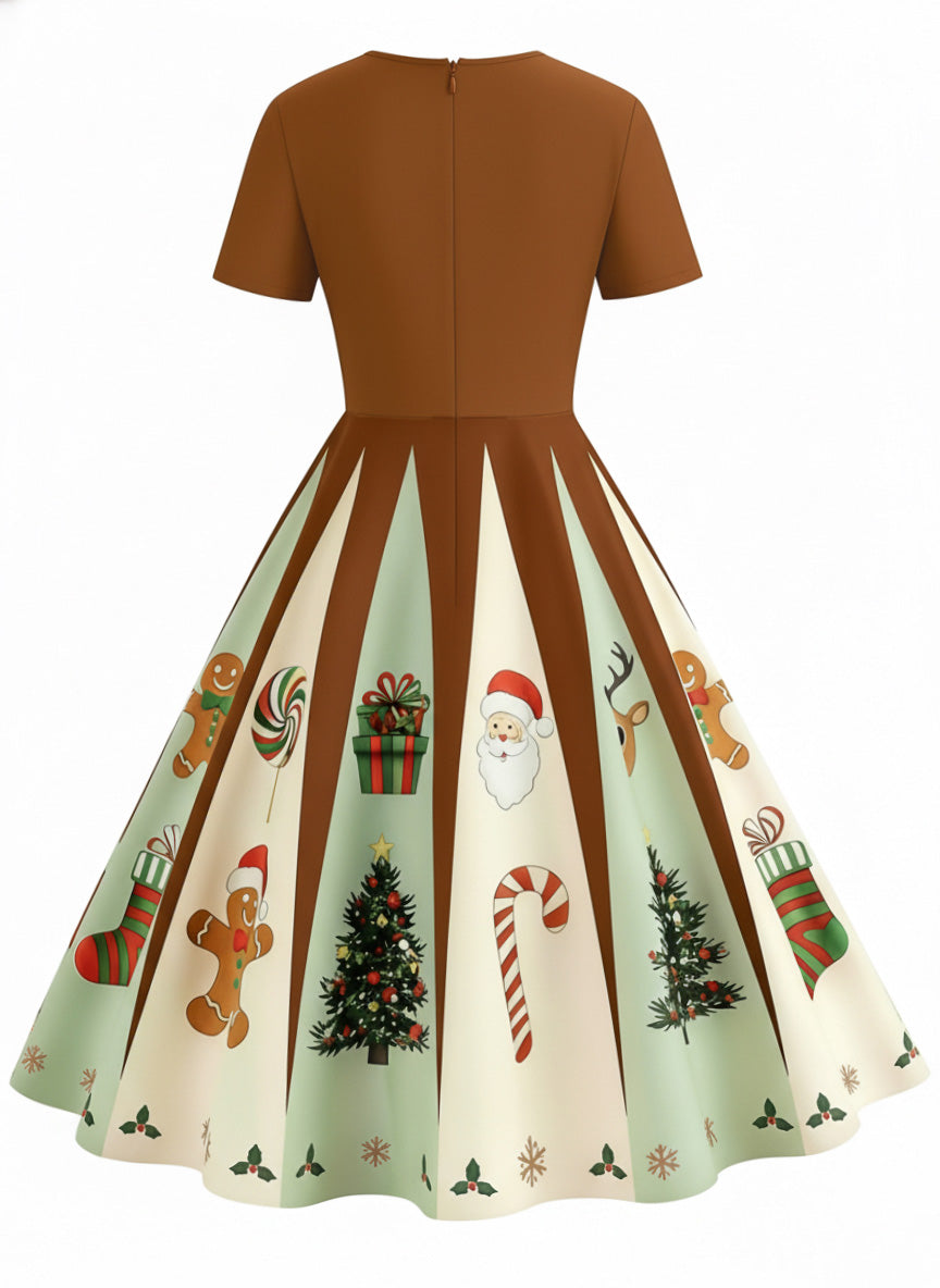 1950s Christmas Gingerbread Swing Dress - vintage dress, retro fashion, rockabilly