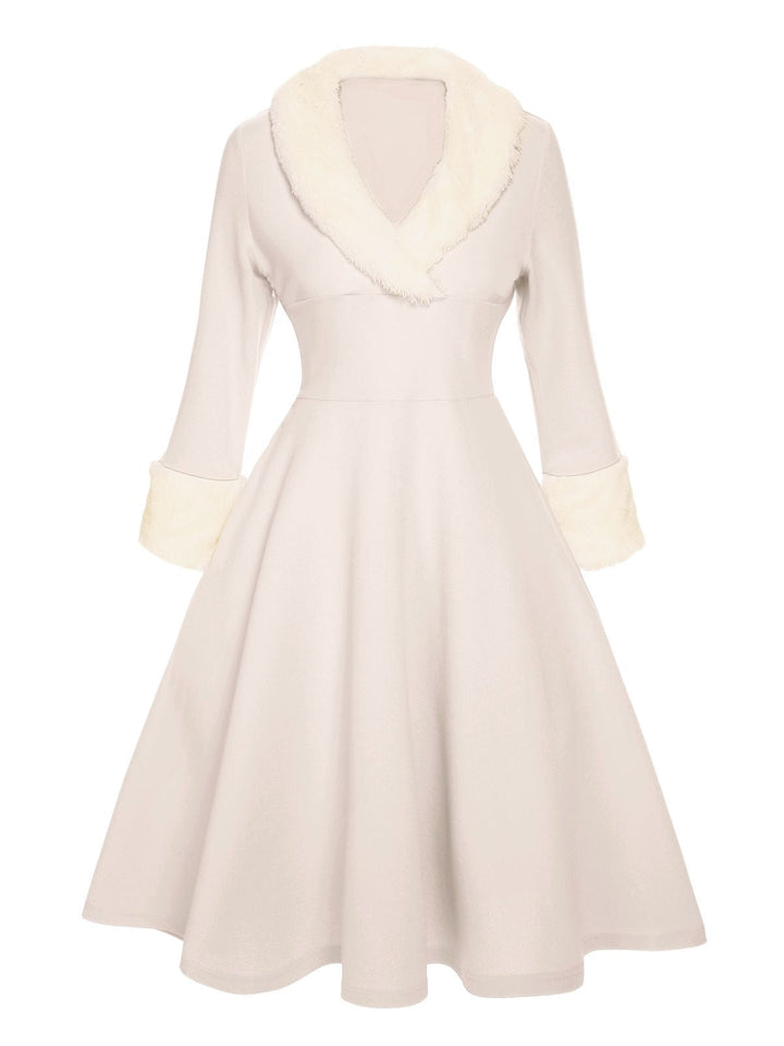 She slips into this 1950s Christmas Lapel Dress and suddenly it&