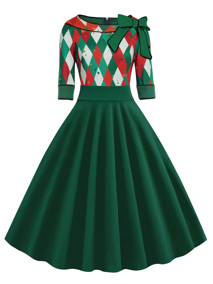 1950s Christmas Plaids Bow Decor Dress — vintage elegance for the modern woman