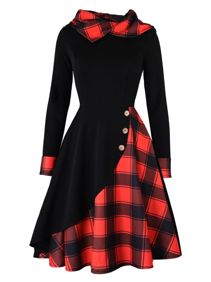 &amp; 1950s Christmas Plaids Hooded Dress — vintage elegance for the modern woman