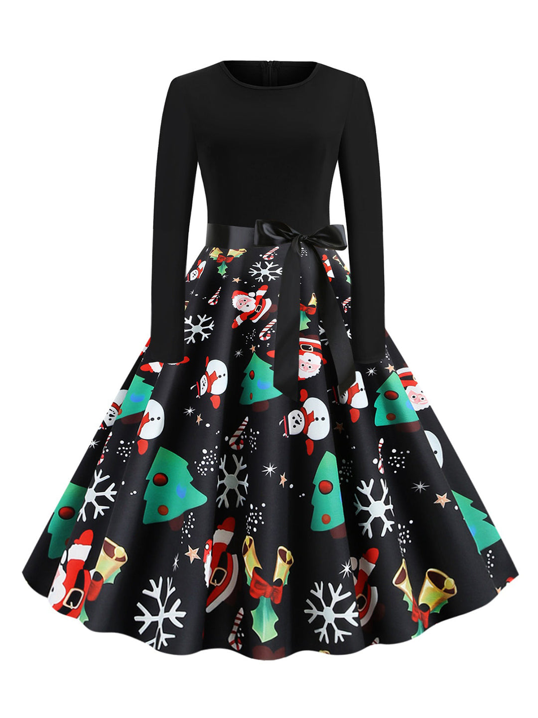 Black 1950s Christmas Print Belted Dress, vintage dress, retro fashion, rockabilly, pin-up fashion - perfect for women who love vintage and retro fashion