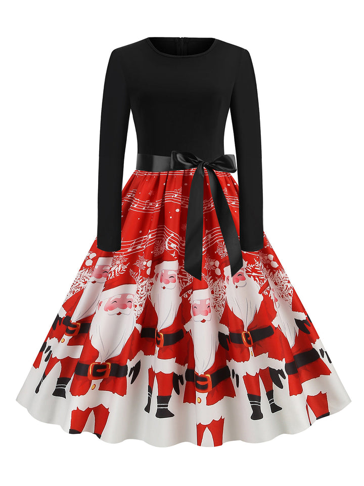 Black 1950s Christmas Print Belted Dress, vintage dress, retro fashion, rockabilly, pin-up fashion - perfect for women who love vintage and retro fashion