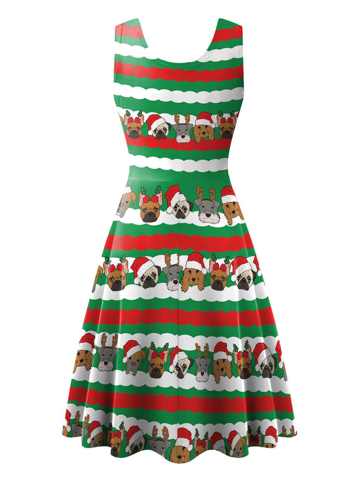 1950s Christmas Print Knitted Sleeveless Dress — vintage elegance for the modern woman