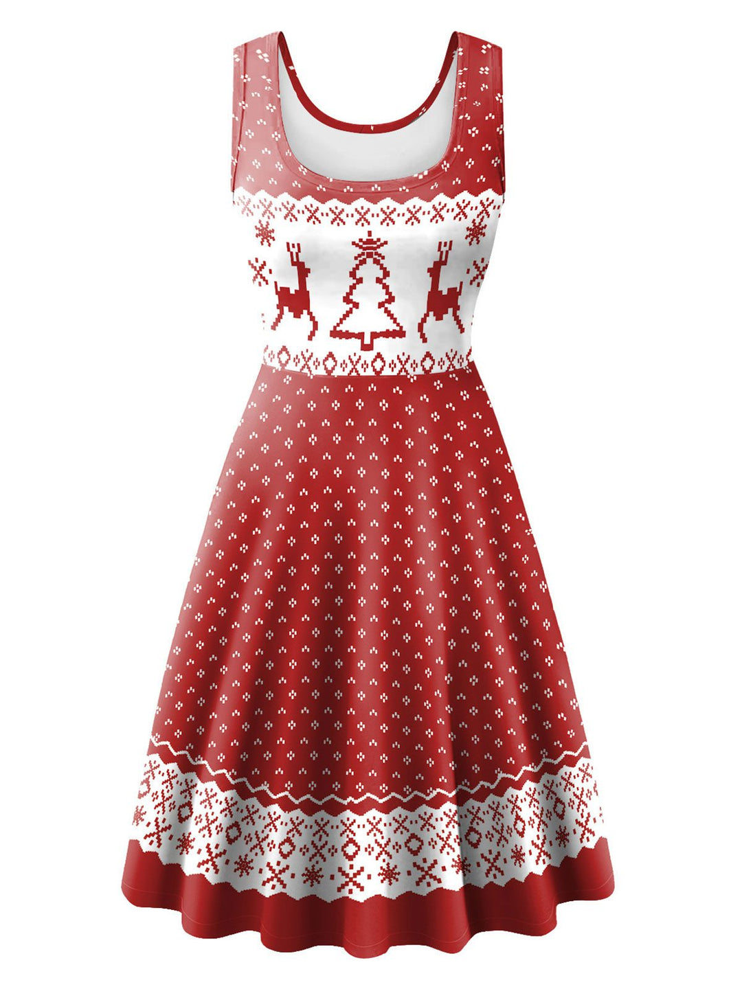 1950s Christmas Print Knitted Sleeveless Dress: timeless style reimagined