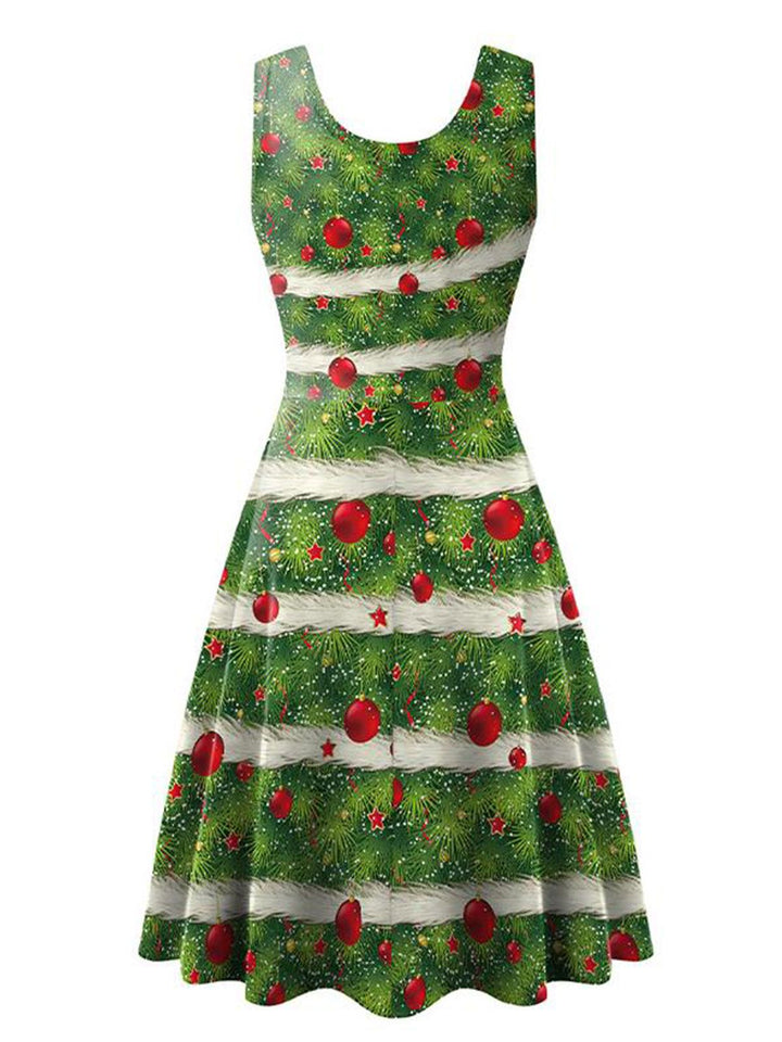 1950s Christmas Print Knitted Sleeveless Dress — vintage elegance for the modern woman