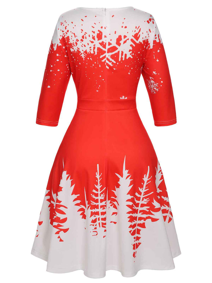 1950s Christmas Round Neck Snowflake Dress: timeless style reimagined