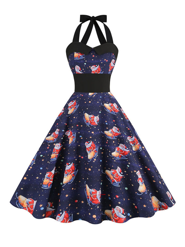 1950s Christmas Santa Claus Lace-Up Halter Dress: timeless style reimagined