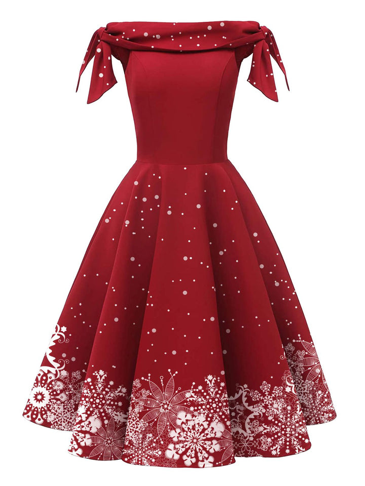 1950s Christmas Snowflake Off-Shoulder Dress: timeless style reimagined