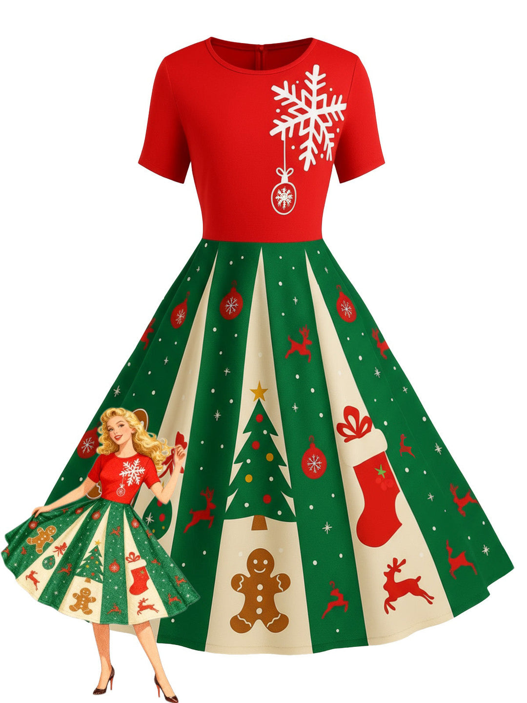 &amp; 1950s Christmas Snowflake Swing Dress - vintage dress, retro fashion, rockabilly