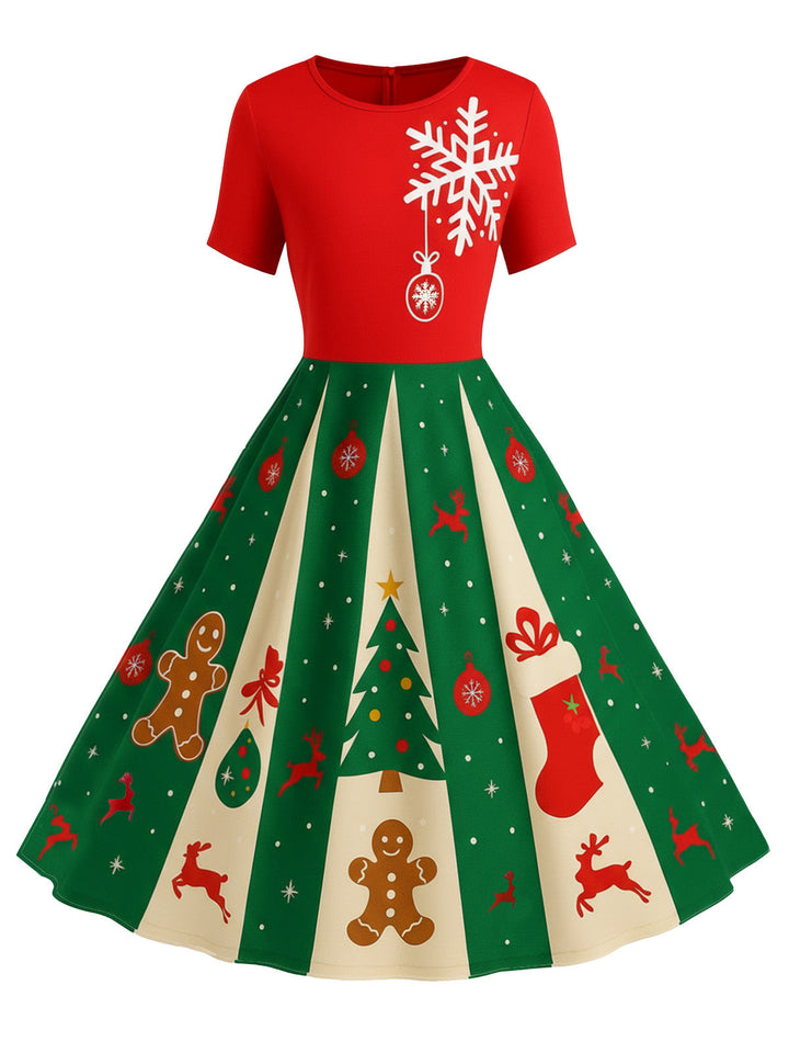 &amp; 1950s Christmas Snowflake Swing Dress - vintage dress, retro fashion, rockabilly