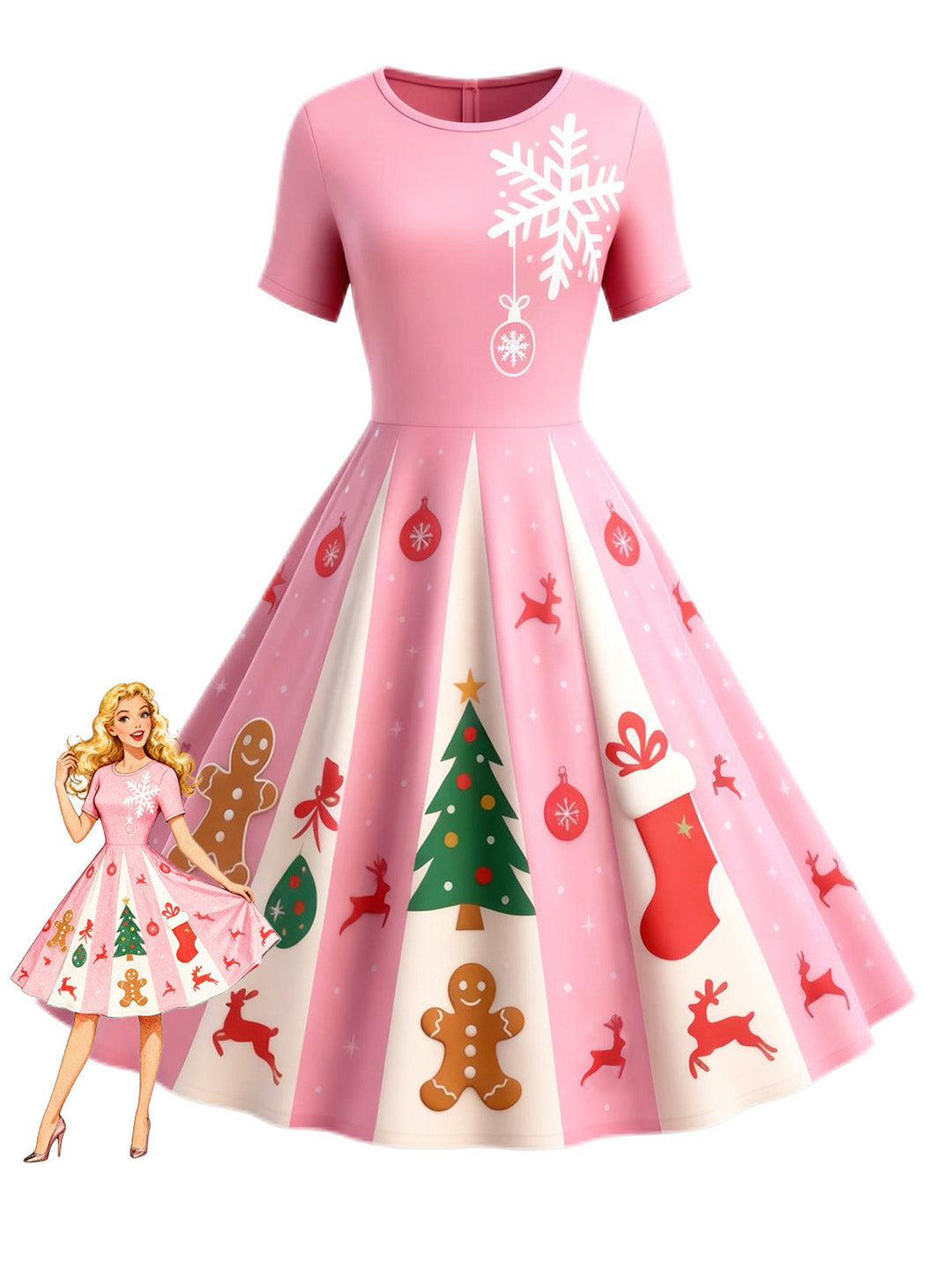 &amp; 1950s Christmas Snowflake Swing Dress - vintage dress, retro fashion, rockabilly