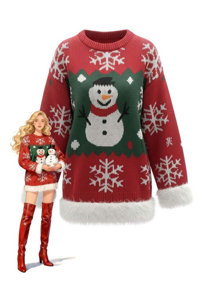 1950s Christmas Snowman Raw Hem Pullover Sweater - vintage fashion, style