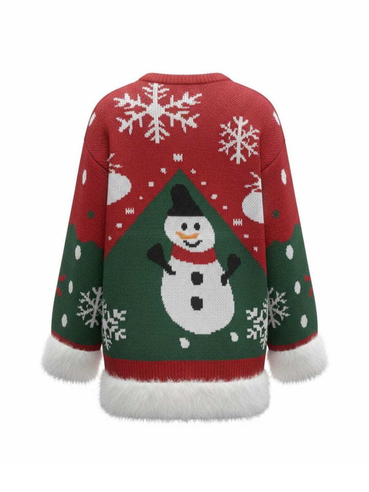 1950s Christmas Snowman Raw Hem Pullover Sweater - vintage fashion, style