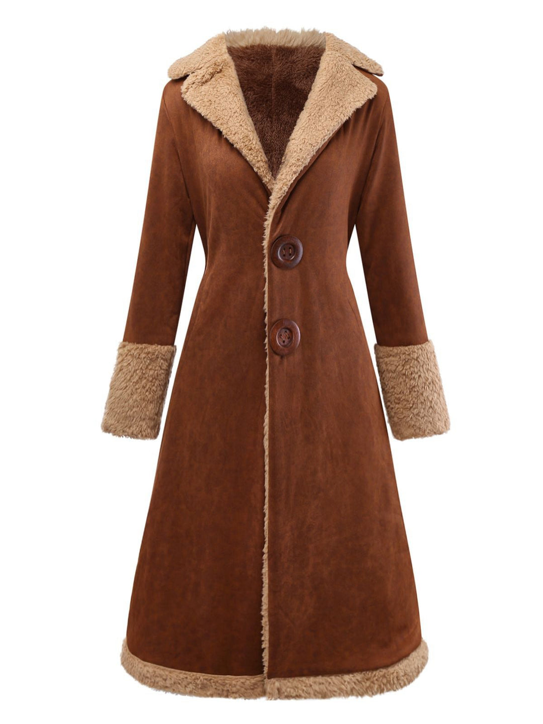 Brown 1950s Faux Suede Notched Collar Button Trench Coat - vintage fashion, style