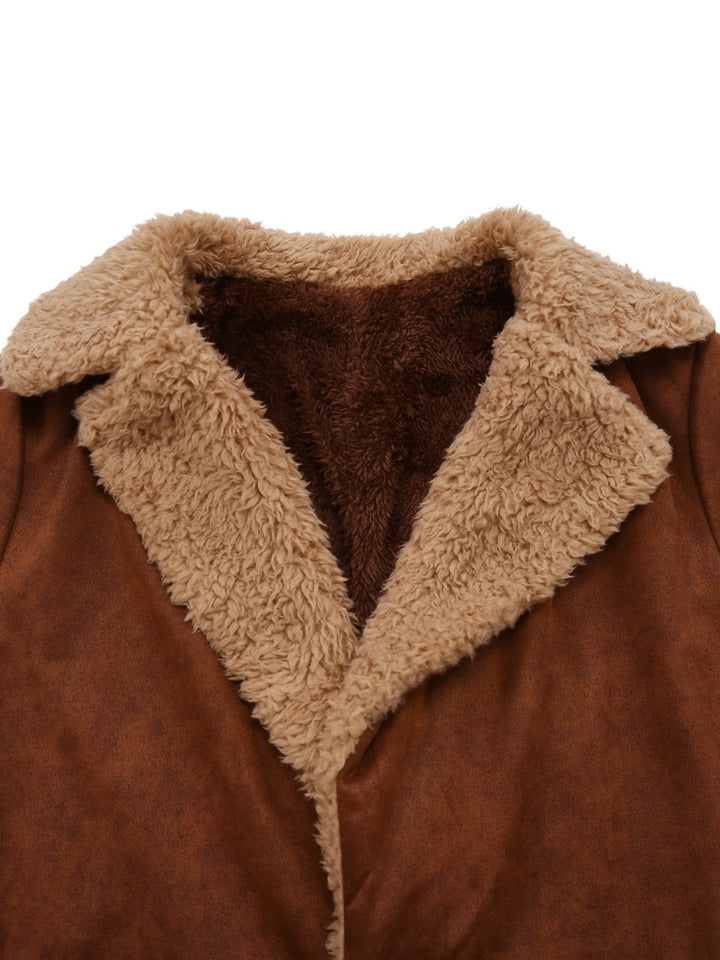 Brown 1950s Faux Suede Notched Collar Button Trench Coat - vintage fashion, style