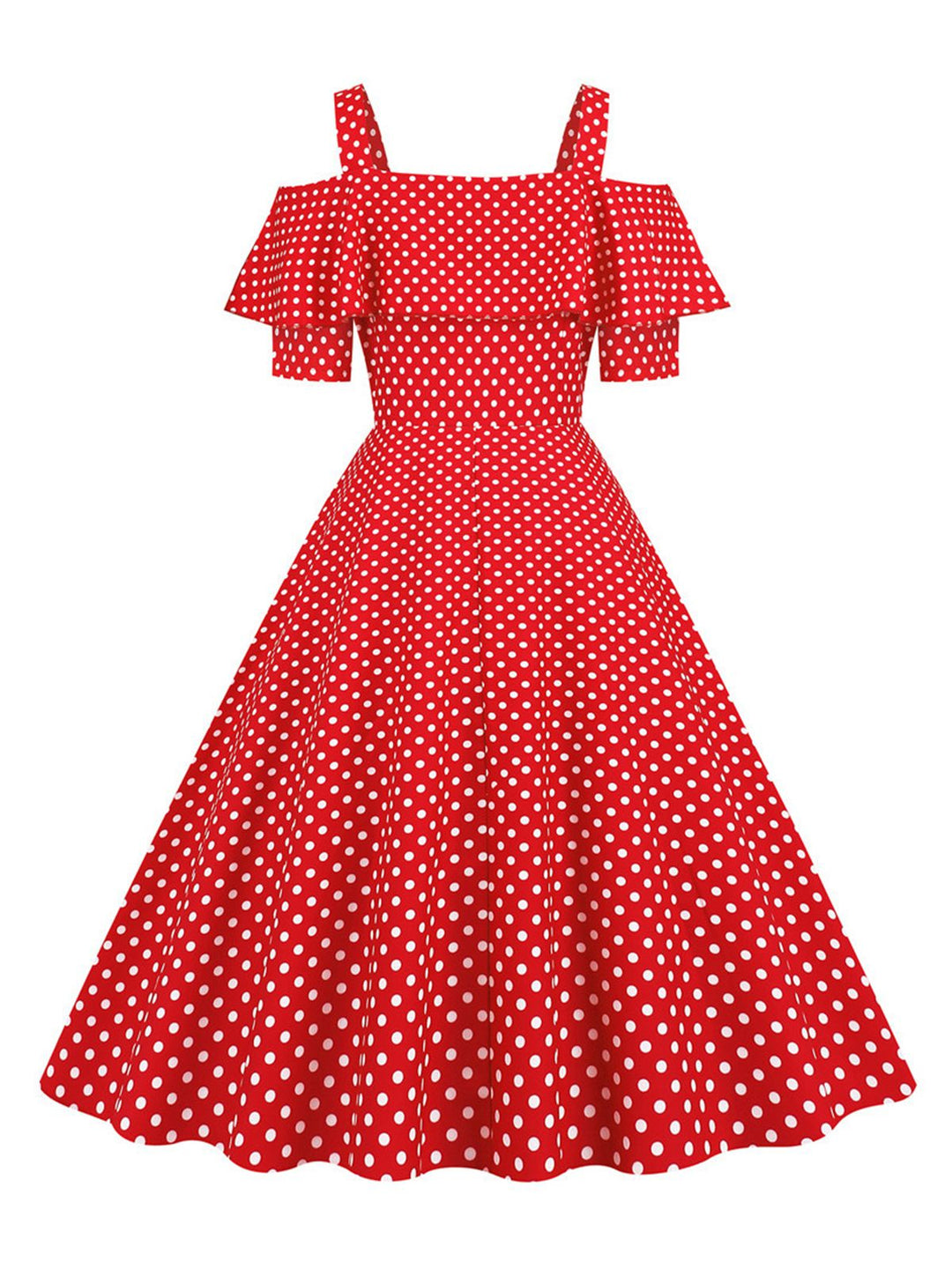 She slips into this 1950s Cold Shoulder Polka Dots Dress and suddenly it&